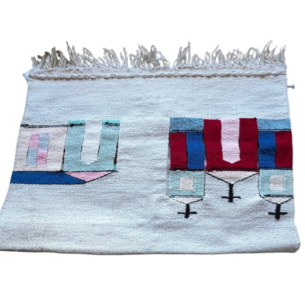 Handwoven Cotton Wool Southwestern-Style Wall Hanging Or Rug With Cactus & Villa - Picture 9 of 10